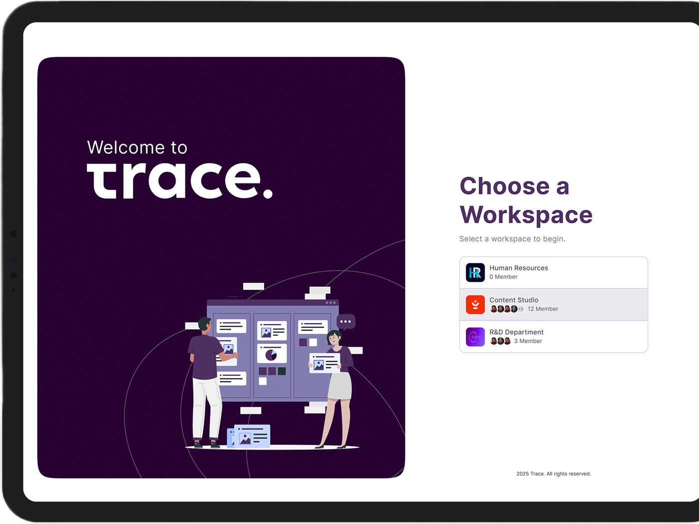 Workspace switcher and workspace settings in Trace